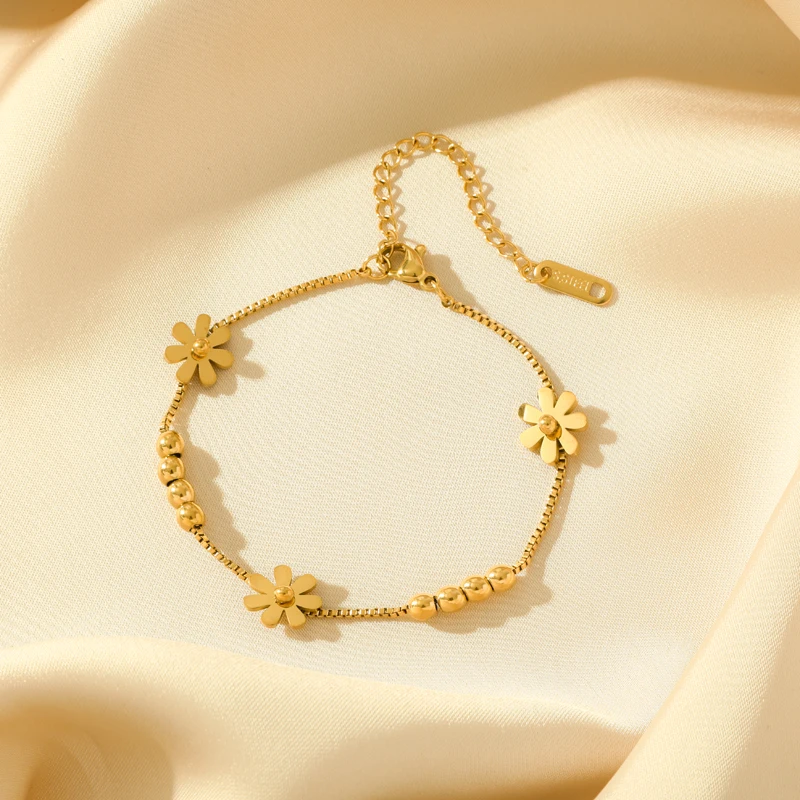 Bracelet Fleur Éclatante | Or Doré 14k