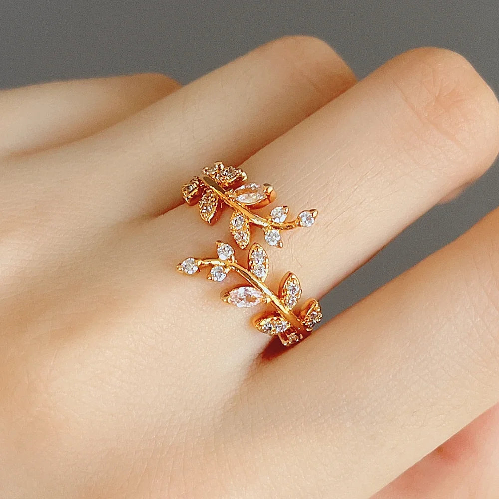Bague Feuille de Laurier d'Automne en Zircon