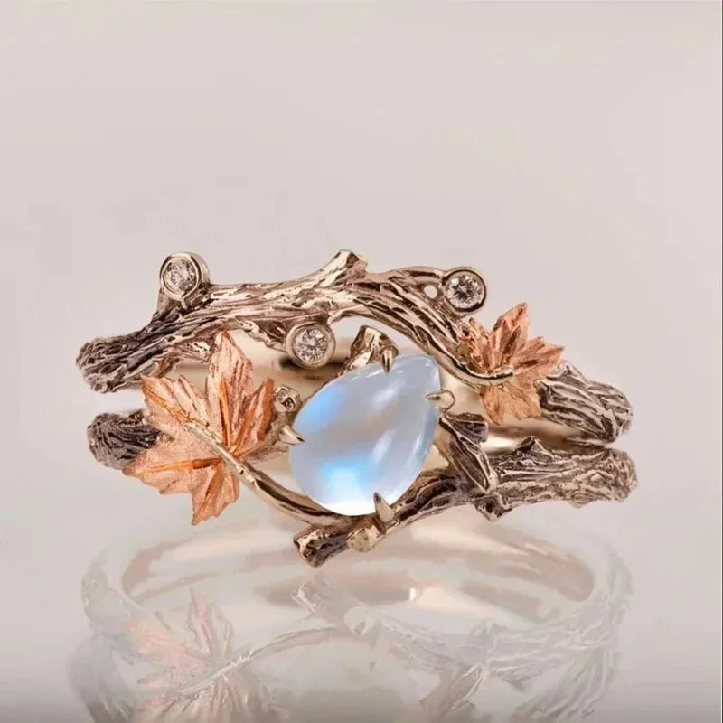 Bague Feuilles d'Automne avec Perle | Bague Nature Vintage Hypoallergénique