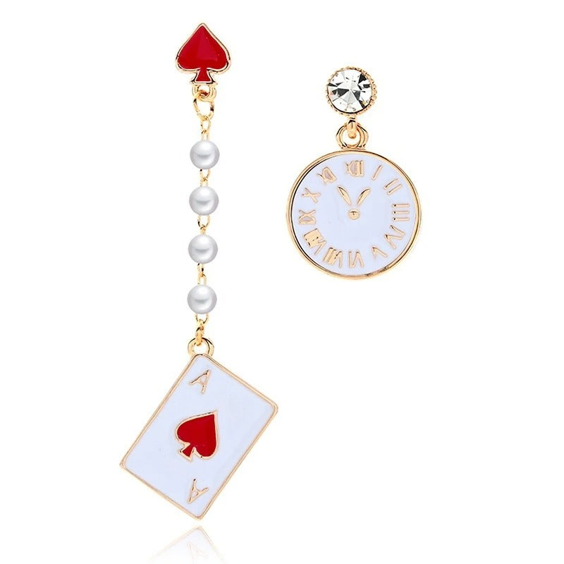 Asymmetrical Earrings Playing Cards Poker