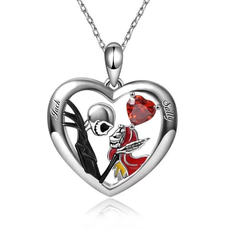 Jack & Sally Halloween Romantic Necklace Couples Sterling Silver Hypoallergeen