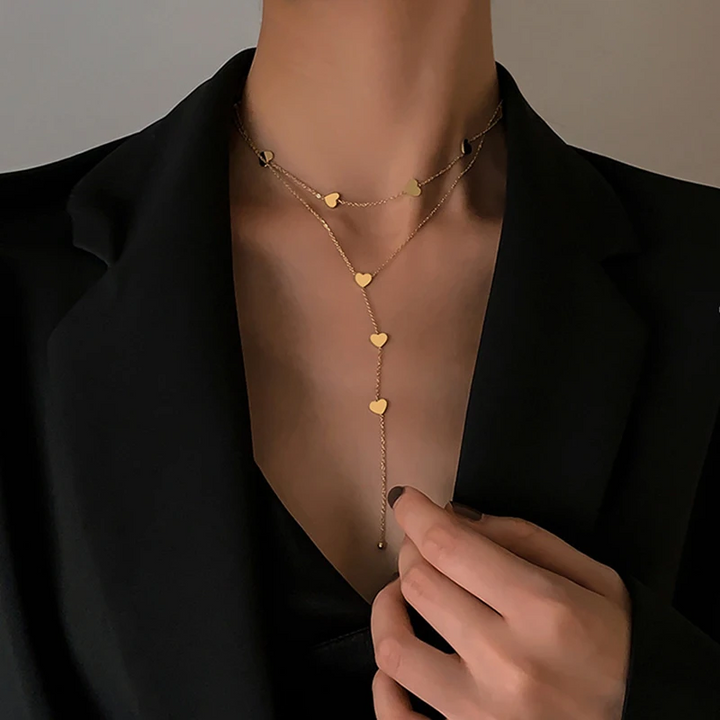 Gelaagde Ketting met Hartjes | 14k Verguld Goud