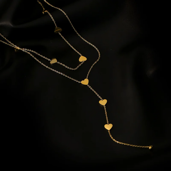 Gelaagde Ketting met Hartjes | 14k Verguld Goud