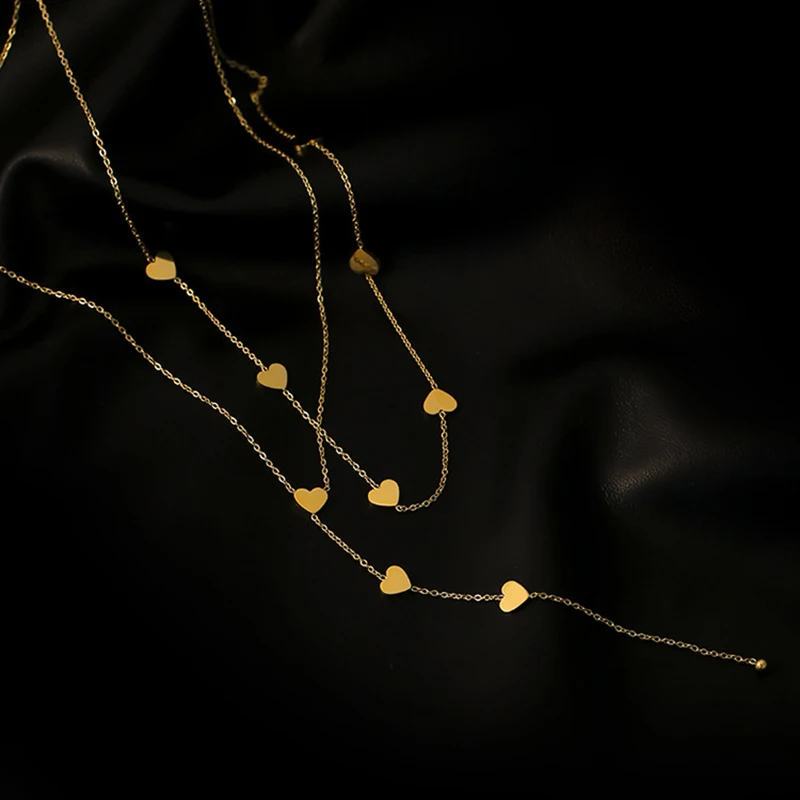 Gelaagde Ketting met Hartjes | 14k Verguld Goud