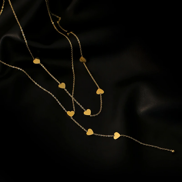 Gelaagde Ketting met Hartjes | 14k Verguld Goud