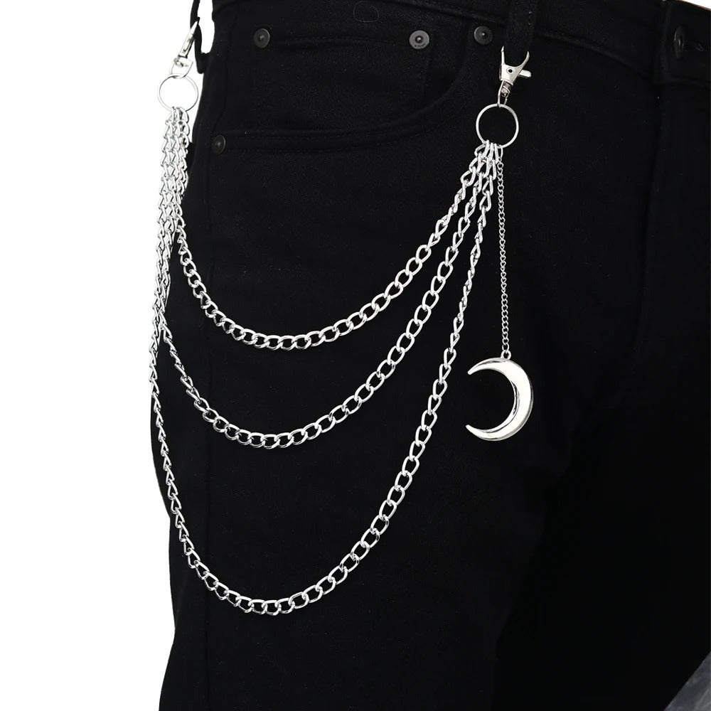 Jeans Chain Ketting Voor Broek Pentagram Maan Punk