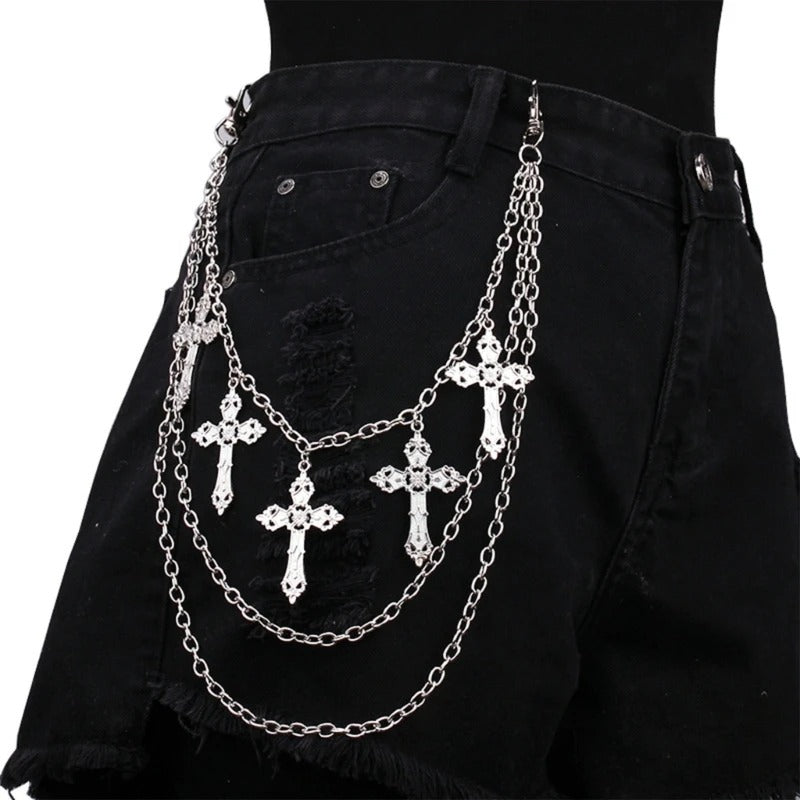 Multi Layered Jeans Chain Cross Design