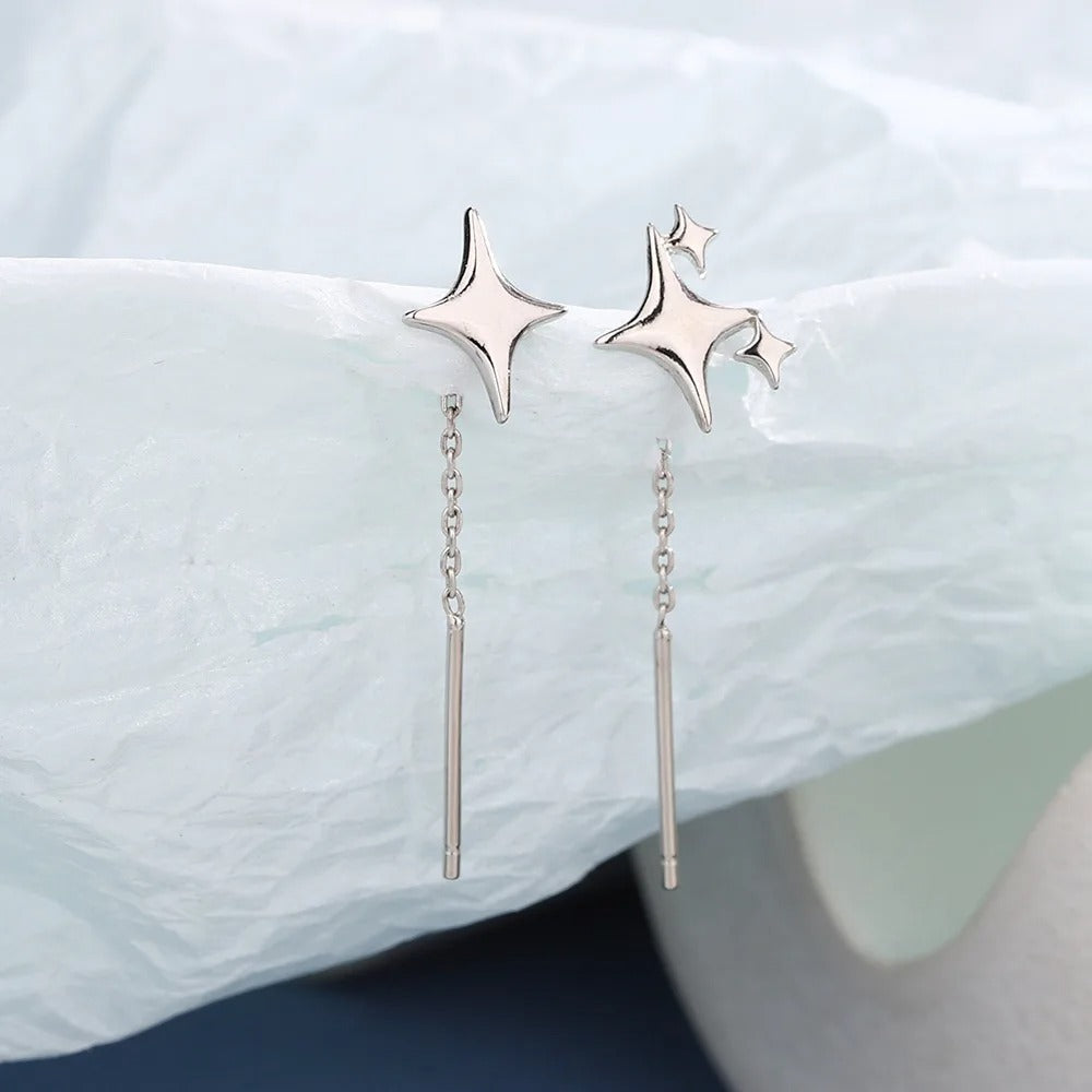 Asymmetrical Star Tassel Earrings | 925 Sterling Silver