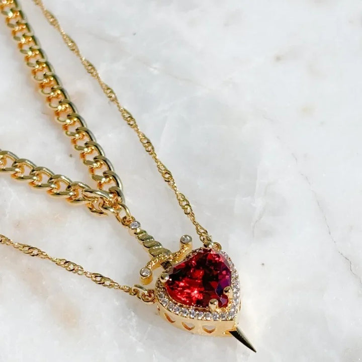 Heart & Sword Necklace Fantasy Collection | Plated 14k Gold