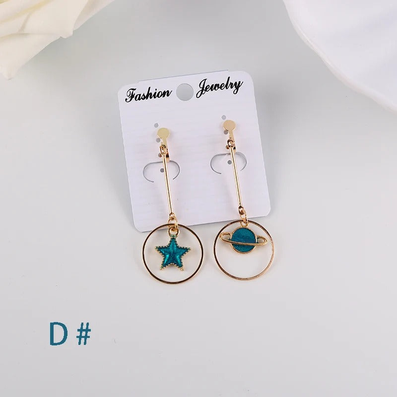 Asymmetrical Clip On Blue Space Earrings Astronomy