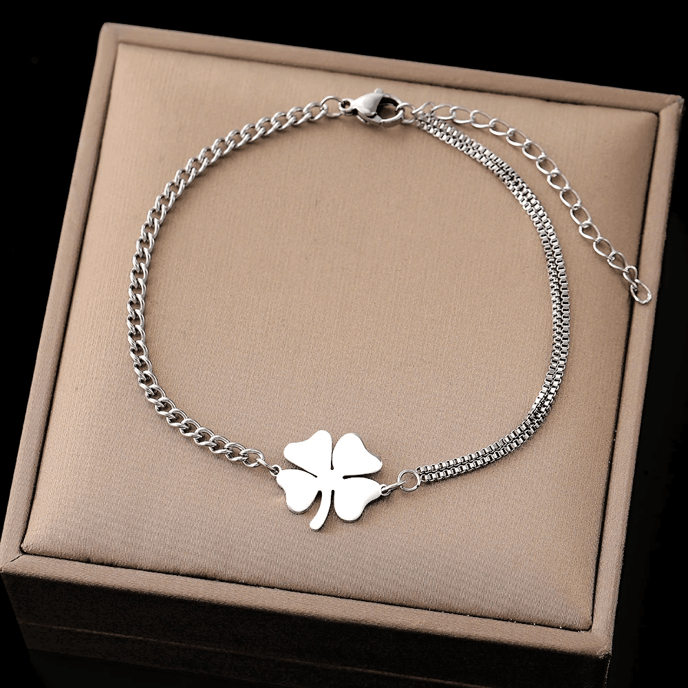 Brassard avec Grand Trèfle à Quatre Feuilles | Or 14k Plaqué