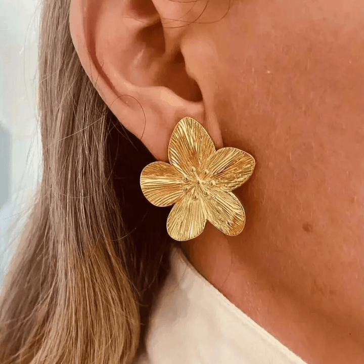 Flora Boucles d'oreilles avec Grande Fleur | Or plaqué 14k