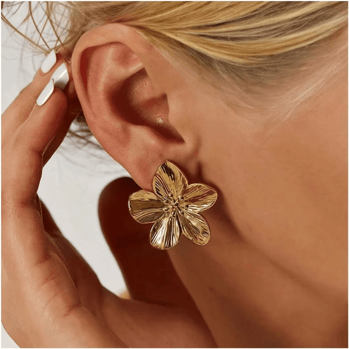 Flora Boucles d'oreilles avec Grande Fleur | Or plaqué 14k