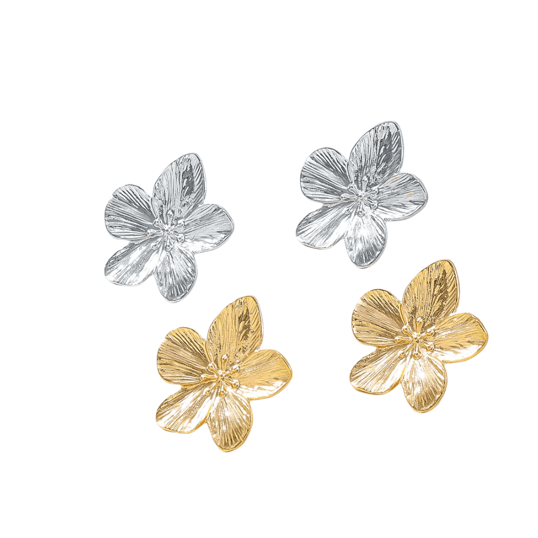 Flora Boucles d'oreilles avec Grande Fleur | Or plaqué 14k