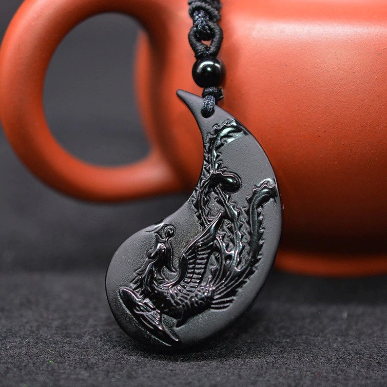 Dragon & Phoenix Obsidian Couple Necklace