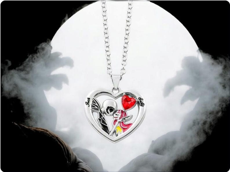 Jack & Sally Halloween Romantic Necklace Couples Sterling Silver Hypoallergeen