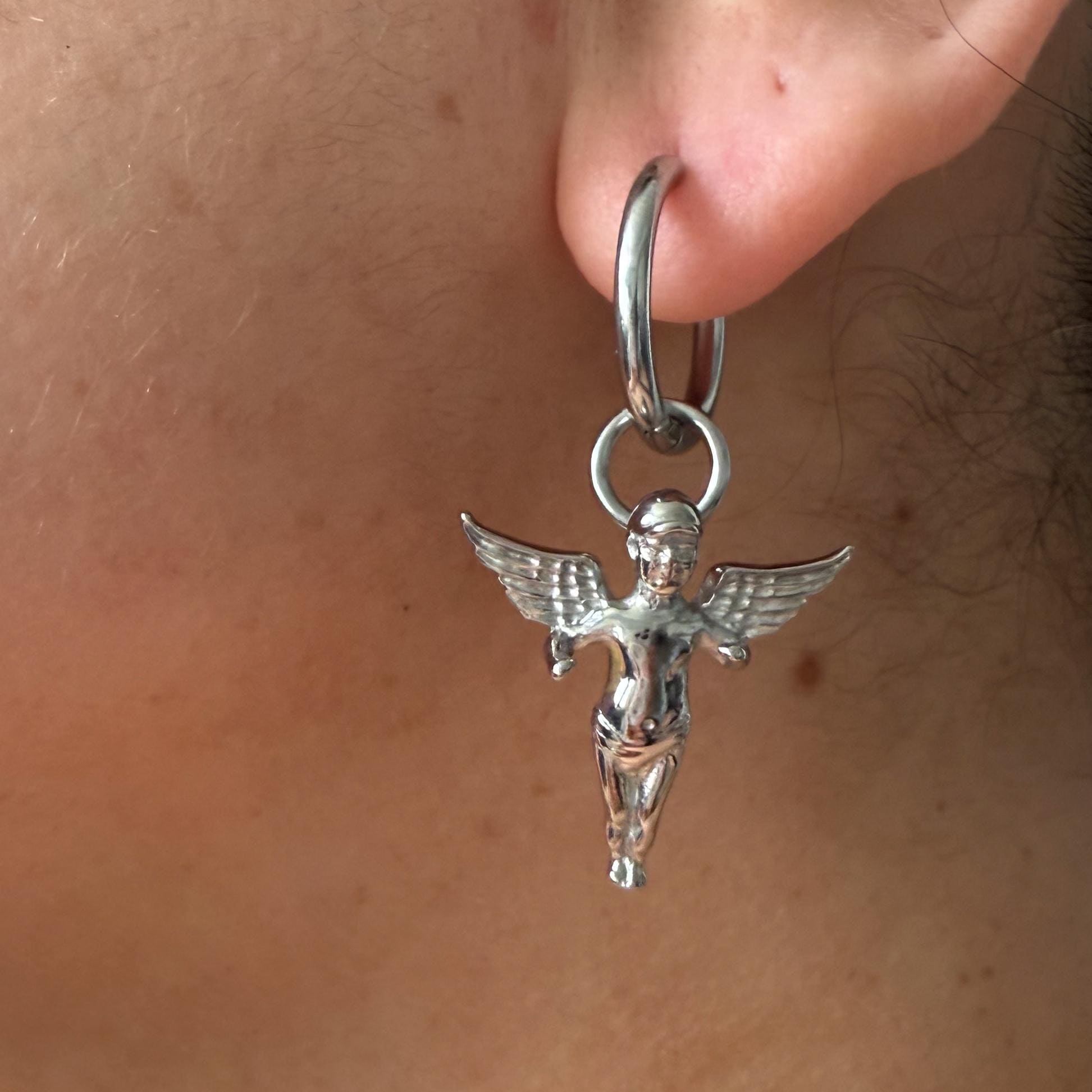 Stainless Steel Silver Hoop Dangle Earrings – Seraphim Angle Goth Statement Style