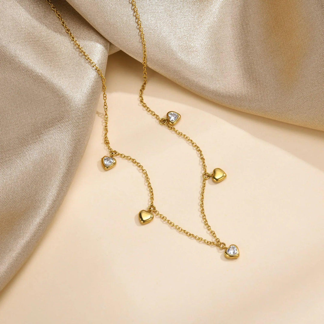 Ketting met Hart Bedeltjes | 14K Verguld Goud