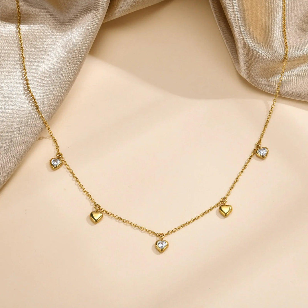 Ketting met Hart Bedeltjes | 14K Verguld Goud