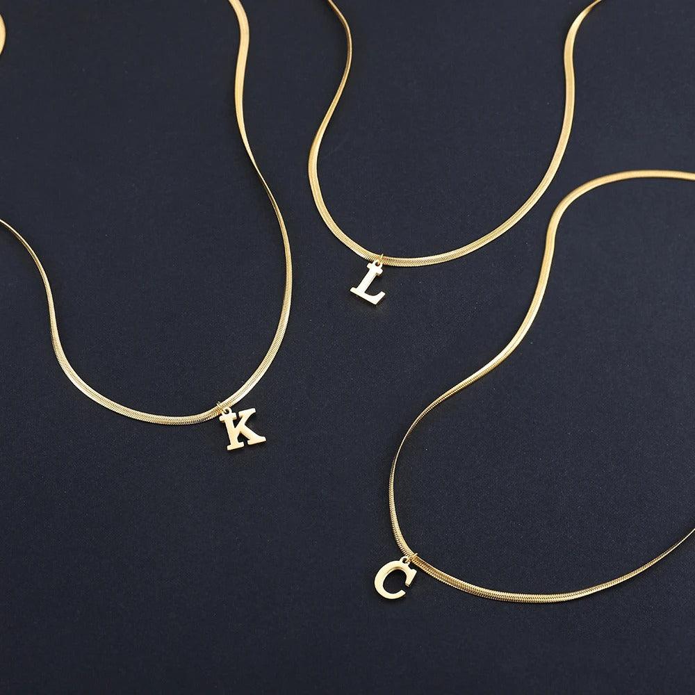 Gepersonaliseerde Slangenketting met Initiaal | 14k Verguld Goud