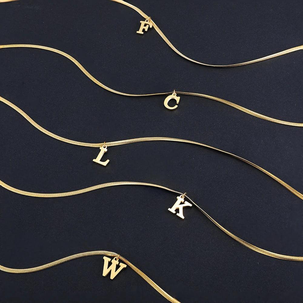 Gepersonaliseerde Slangenketting met Initiaal | 14k Verguld Goud