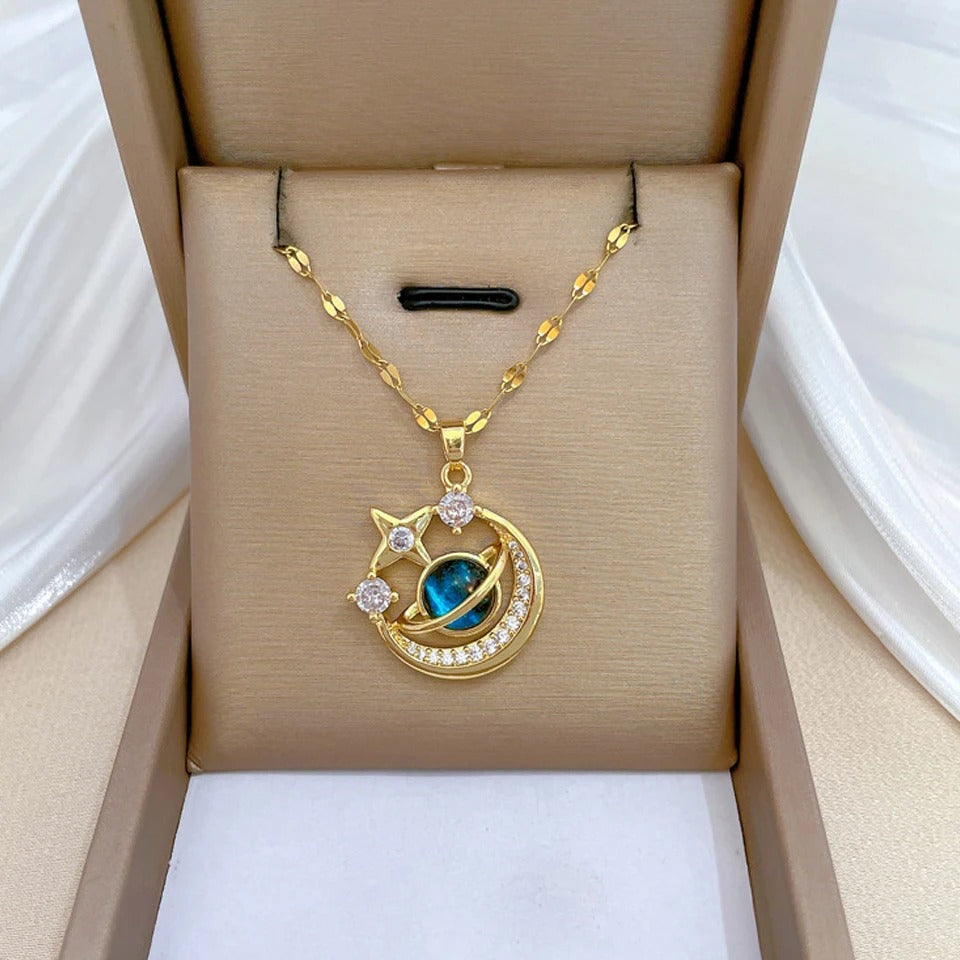 Celestial Space Necklace | 14K Gold Plated Cosmic Jewelry