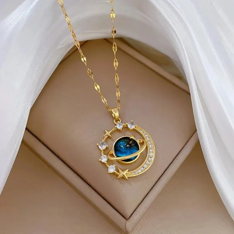 Celestial Space Necklace | 14K Gold Plated Cosmic Jewelry