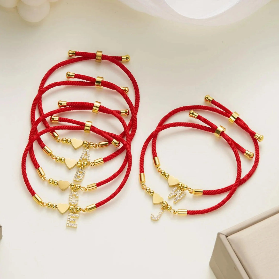 Bracelet rouge personnalisé avec initiale | Or plaqué 14K