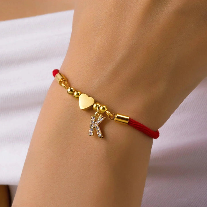 Bracelet rouge personnalisé avec initiale | Or plaqué 14K