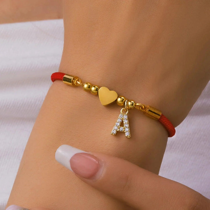 Bracelet rouge personnalisé avec initiale | Or plaqué 14K