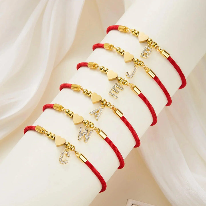 Bracelet rouge personnalisé avec initiale | Or plaqué 14K